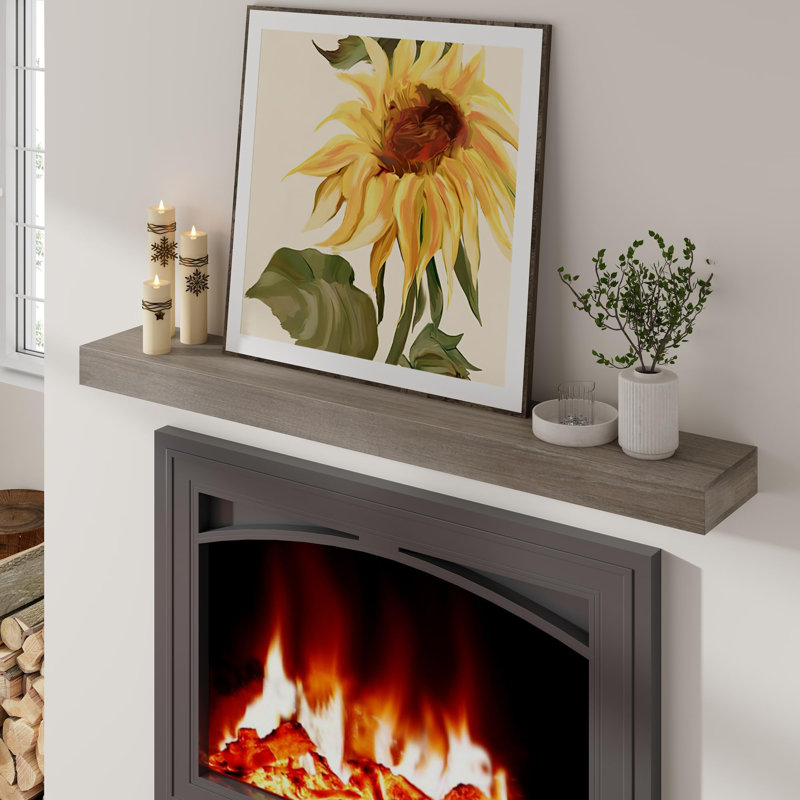 Millwood Pines Audain Floating Pine Solid Wood Fireplace Shelf Mantel